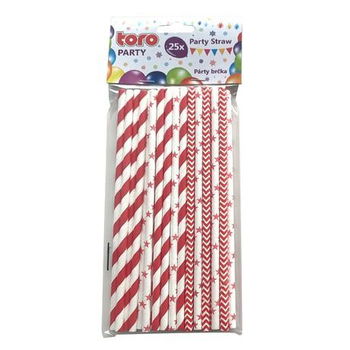 TORO Papierové slamky 20cm TORO červené 25ks