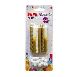 TORO Tortová sviečka s podstavcom TORO 7,5 cm 12+12ks zlatá