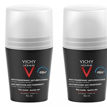 Vichy Deodorant pre citlivú pokožku Homme 48H Deo roll-on (Anti-Transpirant Extra Sensitive) 2 x 50 ml