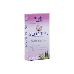 Victoria Beauty Depilačné voskové pásiky na tvár a oblasť bikín Sensitiv e (Face & Bikini Waxing Strips) 20 ks