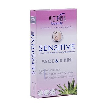 Victoria Beauty Depilačné voskové pásiky na tvár a oblasť bikín Sensitiv e (Face & Bikini Waxing Strips) 20 ks