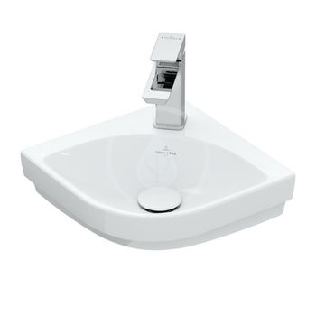 VILLEROY & BOCH - Subway 3.0 Umývadielko rohové 320x320 mm, bez prepadu, otvor na batériu, CeramicPlus, alpská biela 437146R1