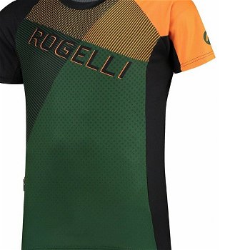 Voľný cyklistický MTB dres Rogelli ADVENTURE 2.0 s krátkym rukávom a bočné vreckom, khaki-oranžovo-čierny 060.113
