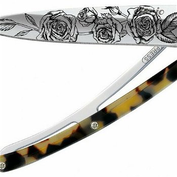 Vreckový nôž Deejo 1AC105 Tetovanie 37g, zrkadlo, tmavá korytnačka, ruže