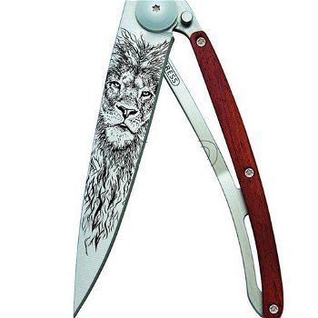 Vreckový nôž Deejo 1CB056 Tattoo Lion, 37g, coralwood