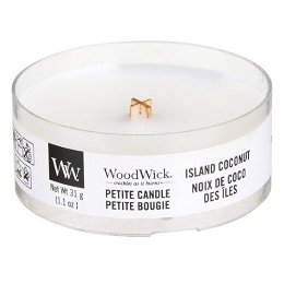 WoodWick Aromatická malá sviečka s dreveným knôtom Island Coconut 31 g