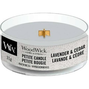 WoodWick Aromatická malá sviečka s dreveným knôtom Lavender & Cedar 31 g
