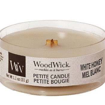 WoodWick Aromatická malá sviečka s dreveným knôtom White Honey 31 g