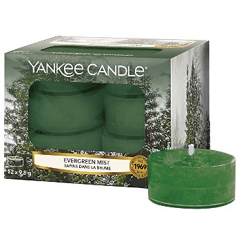 Yankee Candle Aromatické čajové sviečky Evergreen Mist 12 x 9,8 g