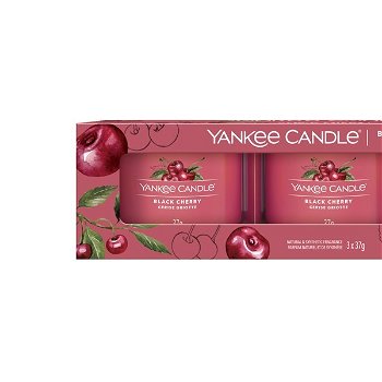 Yankee Candle Sada votívnych sviečok v skle Black Cherry 3 x 37 g