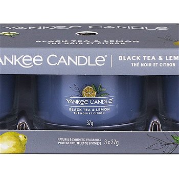 Yankee Candle Sada votívnych sviečok v skle Black Tea & Lemon 3 x 37 g