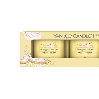 Yankee Candle Sada votívnych sviečok v skle Vanilla Cupcake 3 x 37 g -ZĽAVA - poškodený obal