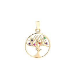 Zlatý prívesok strom života s farebnými zirkónmi v kruhu