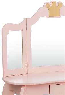 2v1 detský toaletný stolík s taburetkou a trojitým zrkadlom, ružová 6