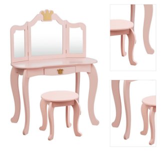 2v1 detský toaletný stolík s taburetkou a trojitým zrkadlom, ružová 3