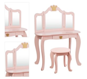 2v1 detský toaletný stolík s taburetkou a trojitým zrkadlom, ružová 4