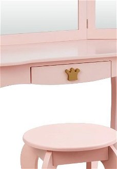 2v1 detský toaletný stolík s taburetkou a trojitým zrkadlom, ružová 5