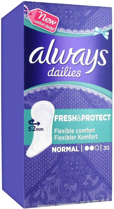 Always Dailies Normal Fresh & Protect Intímky 30 ks, Priedušné, Flexibilné A Pohodlné S Absorpčným Jadrom