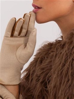 Beige elegant gloves with decorative belt 5