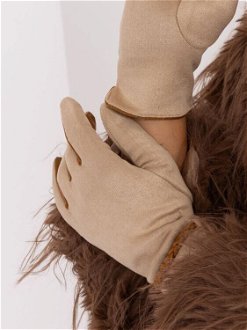 Beige elegant gloves with decorative belt 8