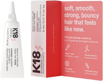 Bezoplachová maska pre obnovu poškodených vlasov K18 Hair Molecular Repair Mask - 5 ml (K-18-10205) + darček zadarmo 2