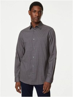 Bordovo-sivá pánska vzorovaná košeľa Marks & Spencer