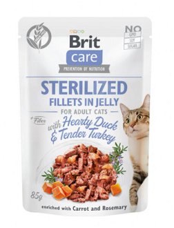 Brit Care Cat kapsičky pre sterlizované mačky, filety v želé kačka a morka 85 g