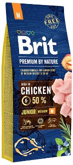 Brit Premium by Nature granuly Junior M kura 15 kg