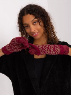 Burgundy warm gloves with patterns
