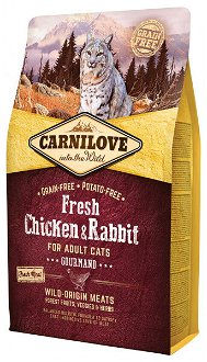 Carnilove fresh cat adult gourmand granuly kura a králik 2 kg