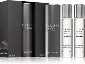Chanel Allure Homme Sport Eau Extreme parfumovaná voda (1x plniteľná + 2x náplň) pre mužov 3x20 ml