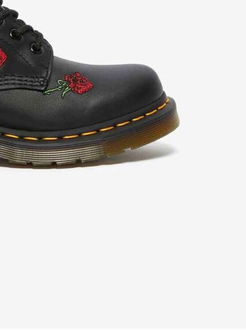 Čierne dámske kožené členkové topánky s kvetovaným vzorom Dr. Martens 9