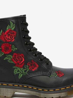 Čierne dámske kožené členkové topánky s kvetovaným vzorom Dr. Martens 5