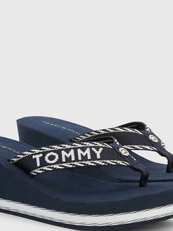 Čierno-modré dámske žabky na kline Tommy Hilfiger 5