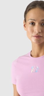 Dámske crop-top tričko s potlačou - púdrovo ružové 6