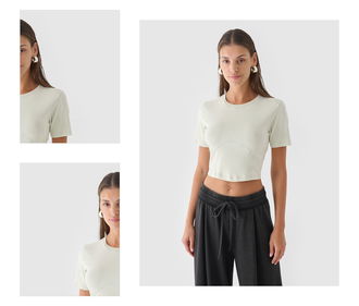 Dámsky slim crop top bez potlače - tyrkysový 4