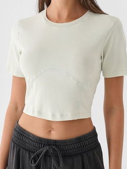 Dámsky slim crop top bez potlače - tyrkysový 5