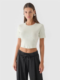 Dámsky slim crop top bez potlače - zelená