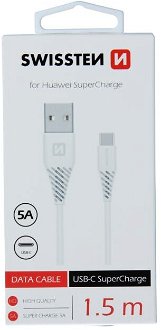 Dátový kábel Swissten USB / USB-C 1,5 M a s podporou super rýchlonabíjania 5A, biely