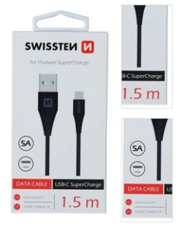 Dátový kábel Swissten USB / USB-C 1,5 M a s podporou super rýchlonabíjania 5A, čierny 3