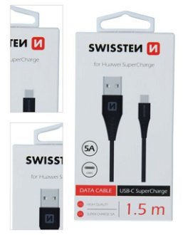 Dátový kábel Swissten USB / USB-C 1,5 M a s podporou super rýchlonabíjania 5A, čierny 4