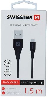 Dátový kábel Swissten USB / USB-C 1,5 M a s podporou super rýchlonabíjania 5A, čierny