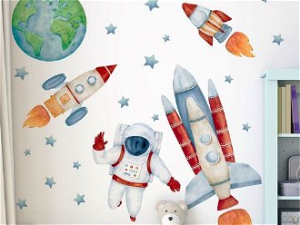 Nálepka na stenu - Astronaut a rakety vo vesmíre 2