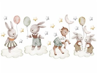 DEKORACJAN Nálepka na stenu - Krajina snov - Zvieratká s balónikmi na mráčikoch 2