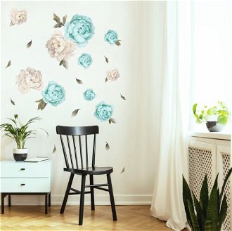 Nálepka na stenu - kvety Pivonky bielomodré 2