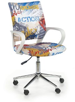 Detská stolička na kolieskach s podrúčkami Ibis - biela / vzor freestyle