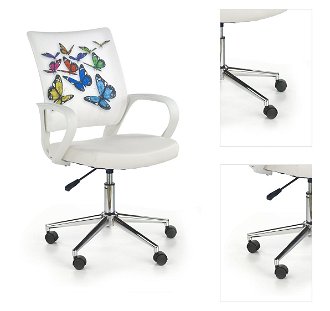 Detská stolička na kolieskach s podrúčkami Ibis - biela / vzor motýle 3