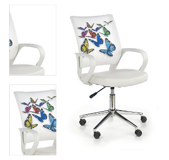 Detská stolička na kolieskach s podrúčkami Ibis - biela / vzor motýle 4