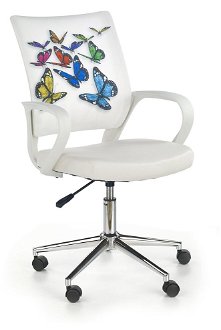 Detská stolička na kolieskach s podrúčkami Ibis - biela / vzor motýle 2