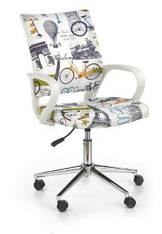 Detská stolička na kolieskach s podrúčkami Ibis - biela / vzor Paríž